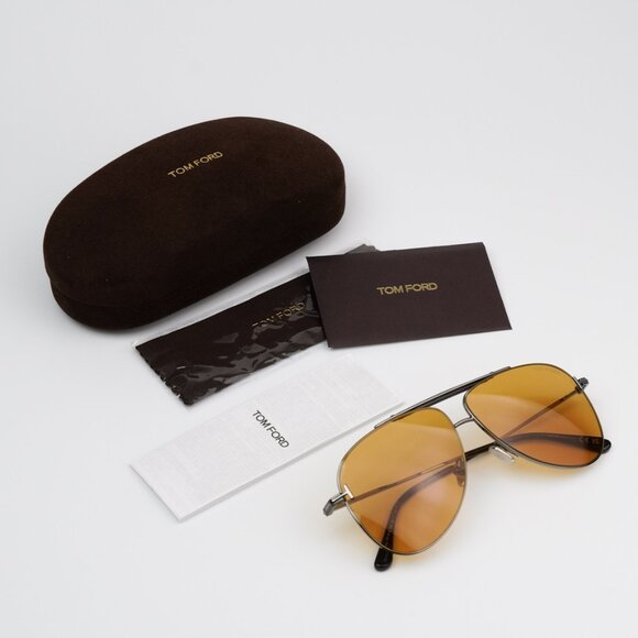 NEW Tom Ford FT1018/S 08E BRADY Anthracite Silver Brown Pilot Unisex Sunglasses - Picture 10 of 11